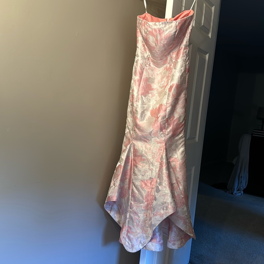Lovers + Friends Strapless Floral Jacquard Gown in Pink and White